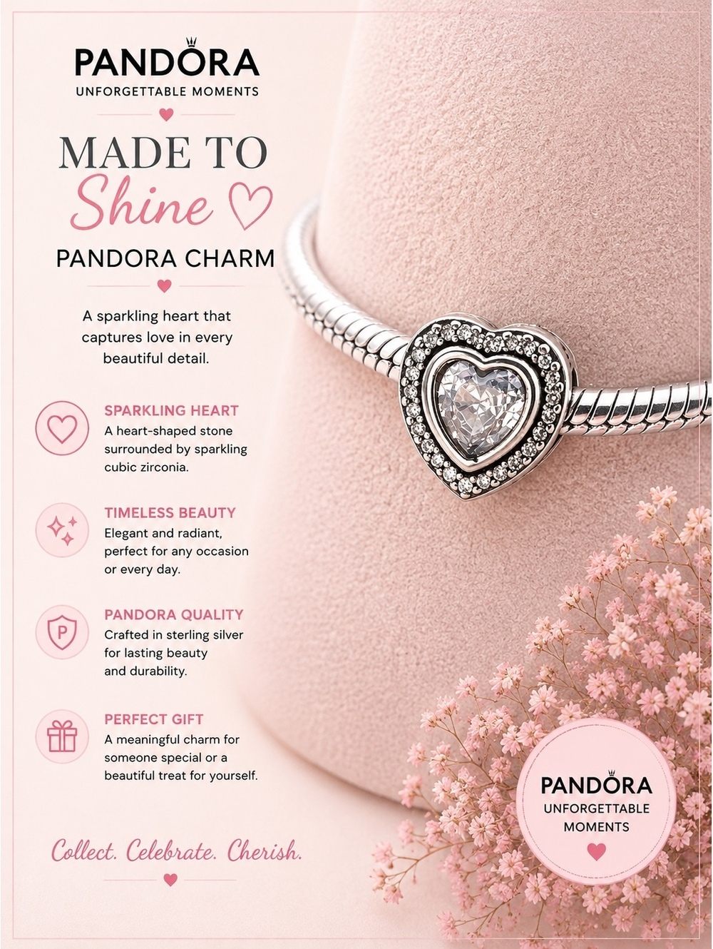 Pandora Sparkling Heart Sterling Silver Charm